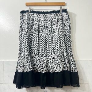 Focus 2000 Black & White 14 Floral Boho Peasant Cotton Blend Knee Length Skirt